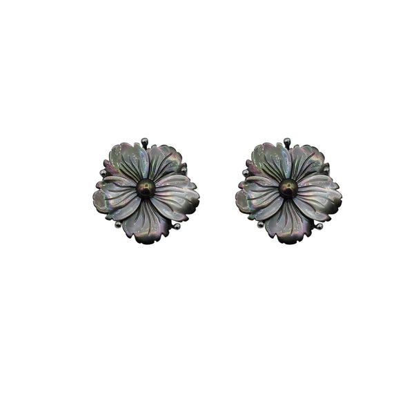 Sterling Silver Carved natural shell earrings in a Bouquet of Colours