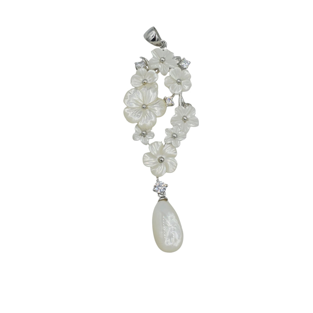 Sterling Silver Pendants with Carved Natural Shells and Pearls