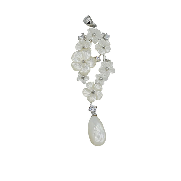 Sterling Silver Pendants with Carved Natural Shells and Pearls