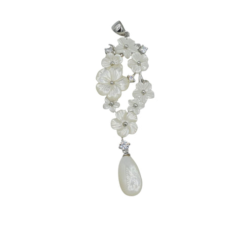 Sterling Silver Pendants with Carved Natural Shells and Pearls