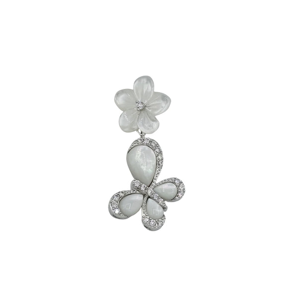 St. Silver Pendant. Flowers MOP or Black Abalone Shell with CZ