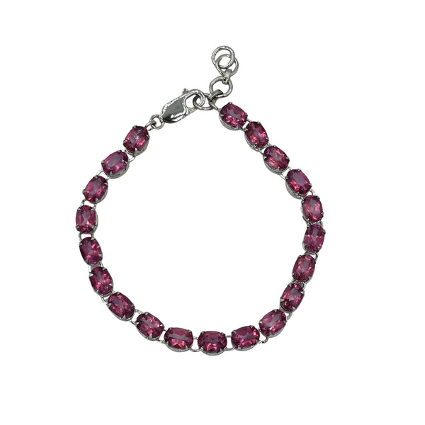 Sterling Silver Bracelet Set With 20 Prong Set 7X5mm Oval Genuine Gemstones
