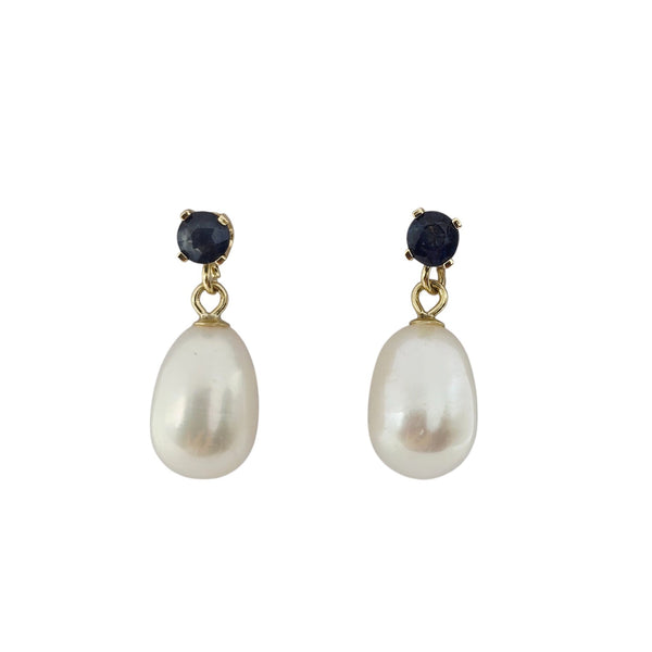 14K Yellow Gold Earrings Set With Freshwater Pearl and 3mm Genuine Gemstone