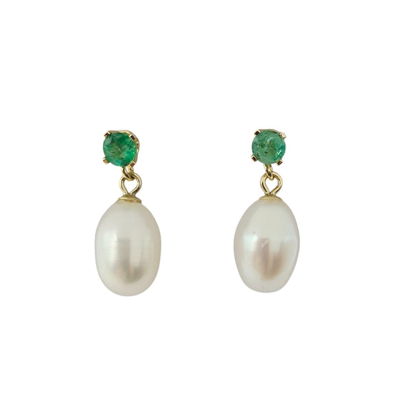 14K Yellow Gold Earrings Set With Freshwater Pearl and 3mm Genuine Gemstone