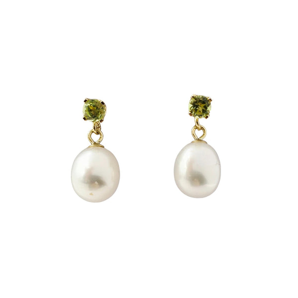 14K Yellow Gold Earrings Set With Freshwater Pearl and 3mm Genuine Gemstone