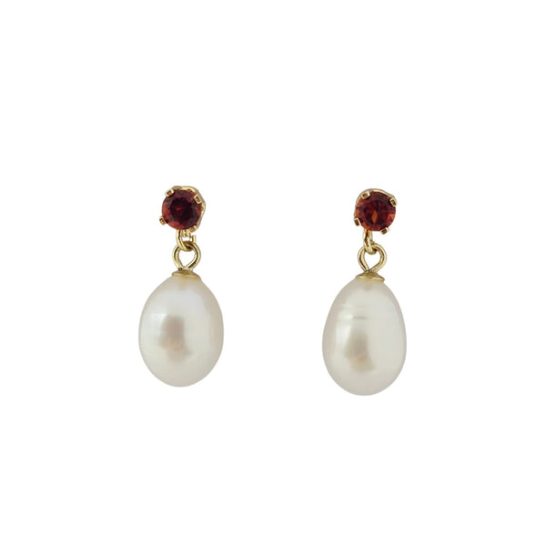 14K Yellow Gold Earrings Set With Freshwater Pearl and 3mm Genuine Gemstone