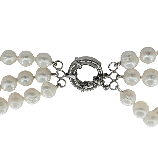 Triple Strands of Genuine Freshwater Pearls 8mm Necklace