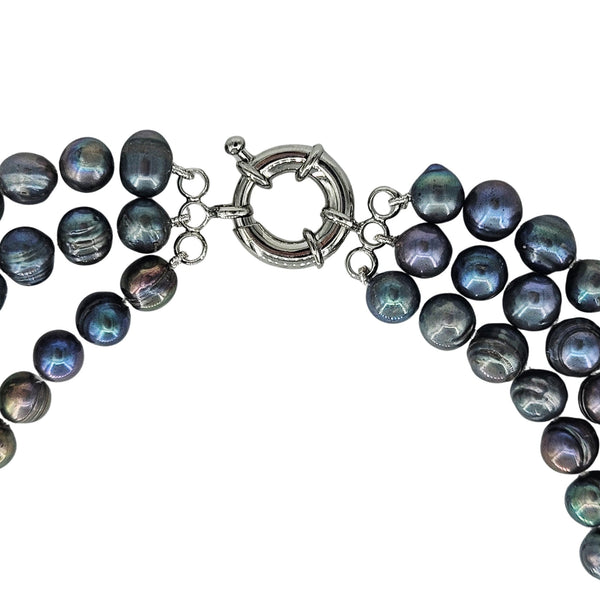 Triple Strands of Genuine Freshwater Pearls 8mm Necklace