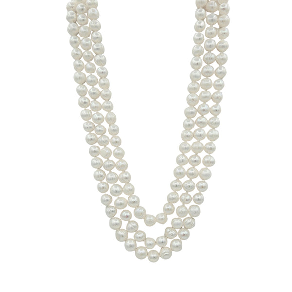 Triple Strands of Genuine Freshwater Pearls 8mm Necklace