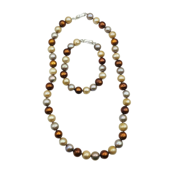 Sterlng Silver Genuine Freshwater Pearls 10-12mm Necklace and Bracelet