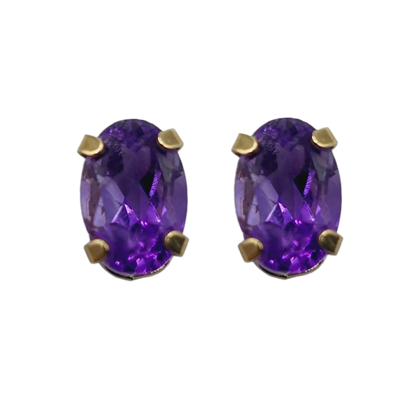 10KT Yellow Gold 6x4mm Genuine Gemstone Stud Earrings
