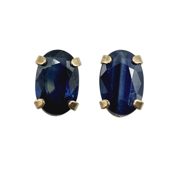 10KT Yellow Gold 6x4mm Genuine Gemstone Stud Earrings