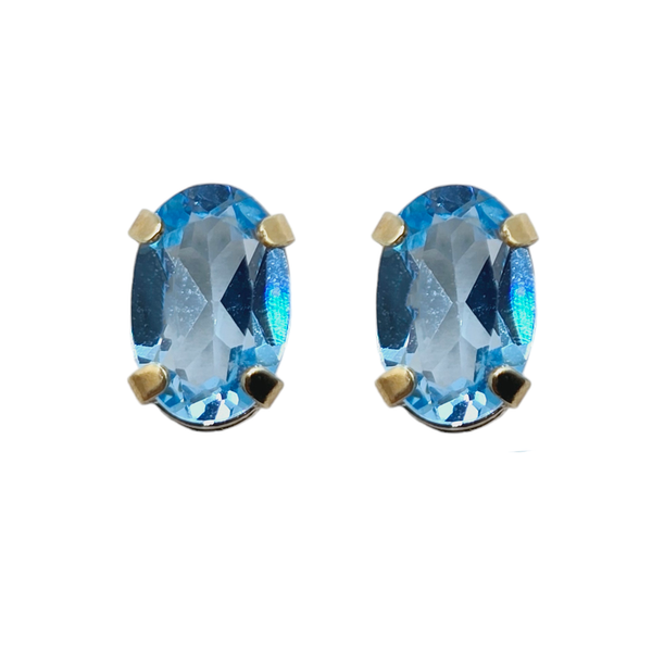 10KT Yellow Gold 6x4mm Genuine Gemstone Stud Earrings