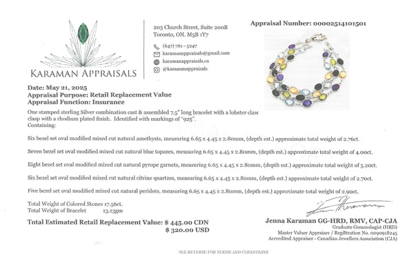 Sterling Silver Bracelet Set With 32 Prong Set 7X5mm Oval Genuine Gemstones