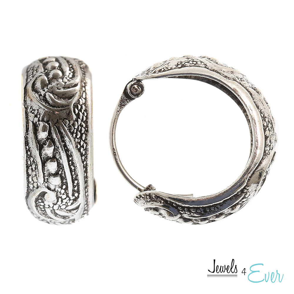 Vintage Antiquated Oxidized Sterling Silver Hoop Earrings