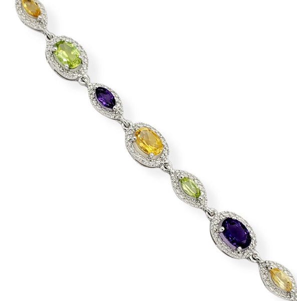 Sterling silver bracelet with Genuine Gemstones and Diamonds