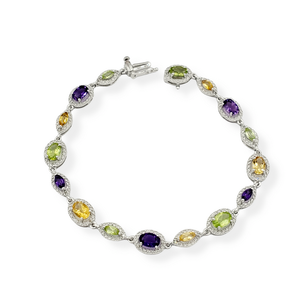 Sterling silver bracelet with Genuine Gemstones and Diamonds