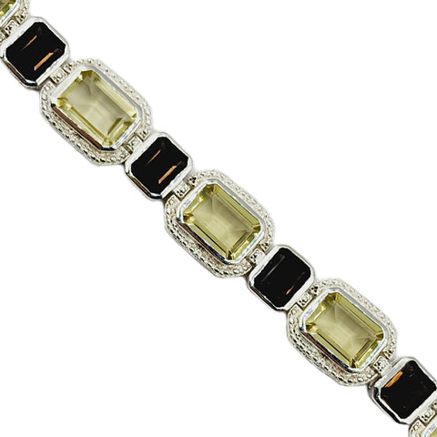 Sterling Silver Lemon and Smokey Quartz 44cts Bracelet