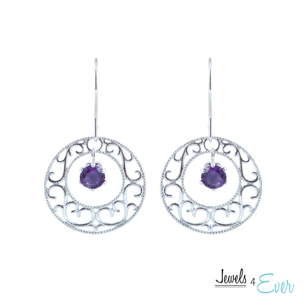 Sterling Silver Filigree Earrings with 5 mm Genuine Gemstones
