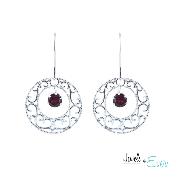 Sterling Silver Filigree Earrings with 5 mm Genuine Gemstones
