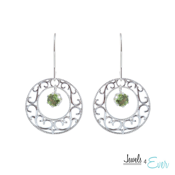 Sterling Silver Filigree Earrings with 5 mm Genuine Gemstones