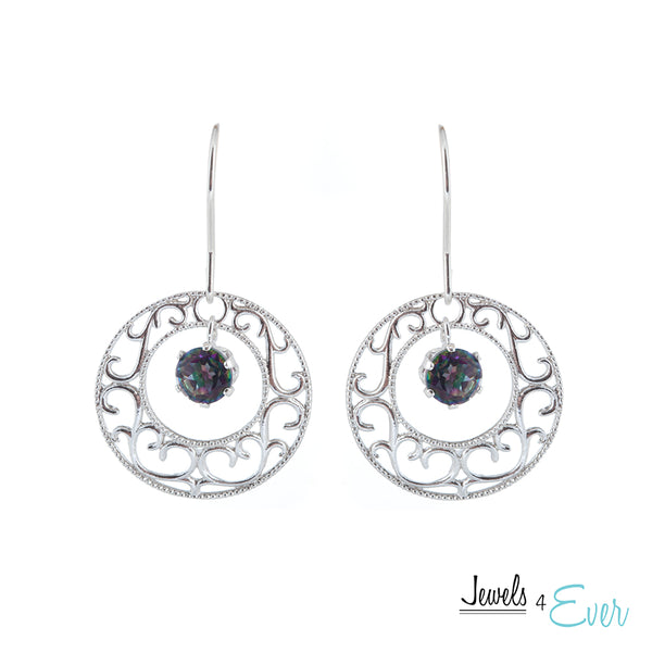 Sterling Silver Filigree Earrings with 5 mm Genuine Gemstones