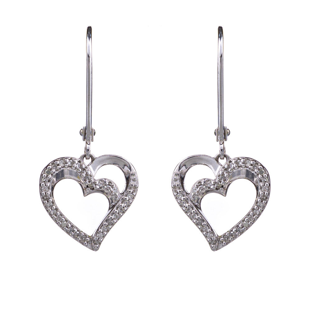 Sterling Silver Heart Shape Diamond Set of Earrings and Pendant