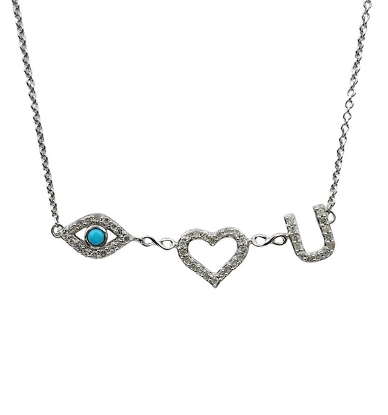 Sterling Silver Diamond "Eye Love you" Necklace, 0.25cts