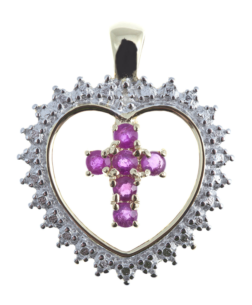 Silver Gold Plated Ruby Cross Pendant