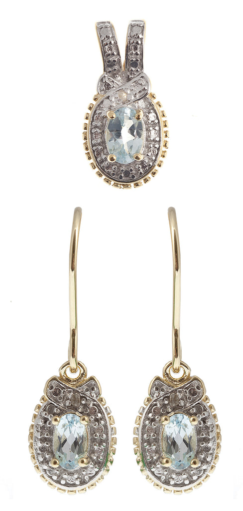 Silver Gold Plated Blue Topaz Earrings & Pendant