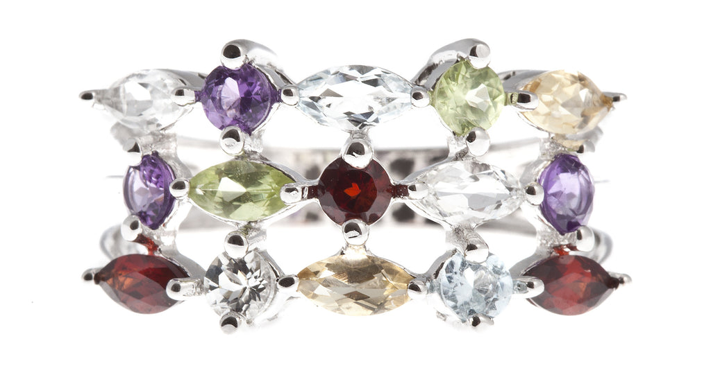 Sterling Silver genuine Multi-Color Gemstone Ring