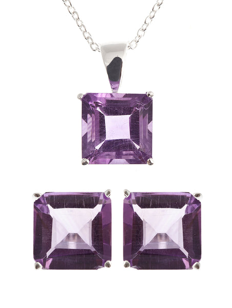 Sterling Silver genuine Amethyst Earrings and Pendant Necklace set