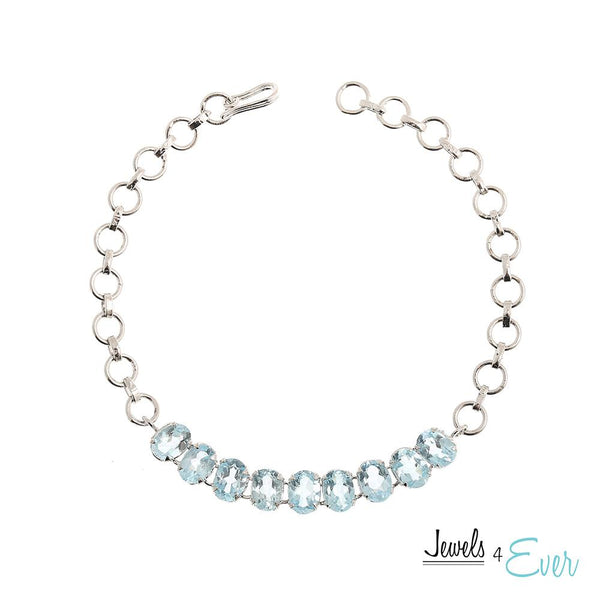 Sterling Silver Bracelet set with 7X5 mm Genuine Gemstones