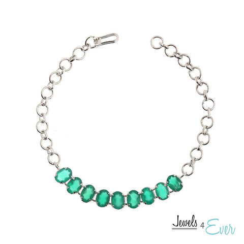Sterling Silver Bracelet set with 7X5 mm Genuine Gemstones