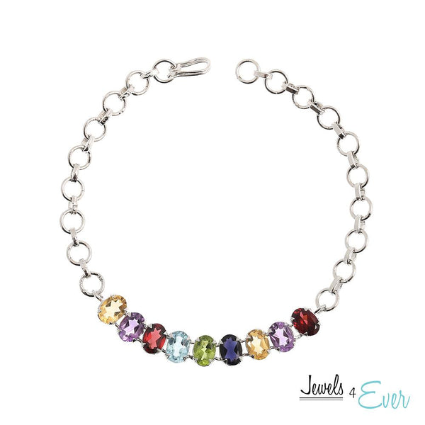 Sterling Silver Bracelet set with 7X5 mm Genuine Gemstones