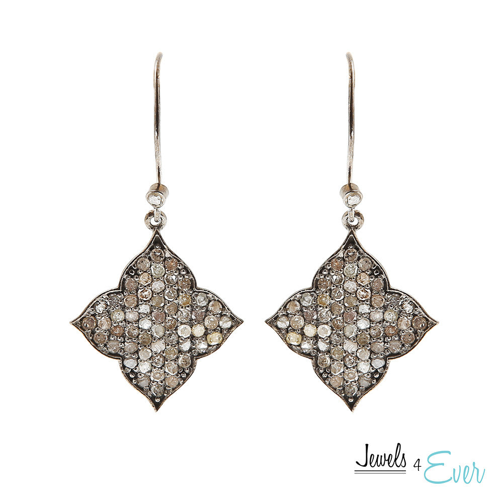 Sterling Silver & Black Rhodium Diamond Clover Leaf Earrings