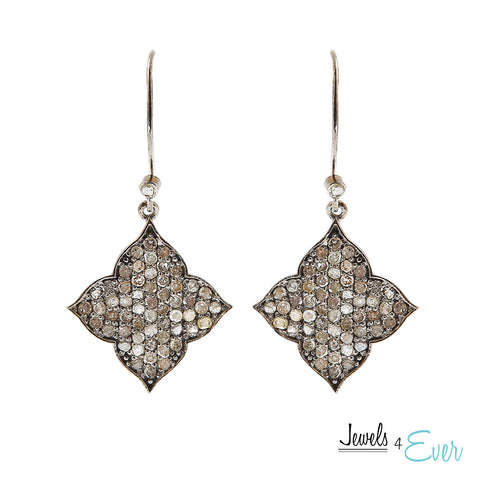 Sterling Silver & Black Rhodium Diamond Clover Leaf Earrings