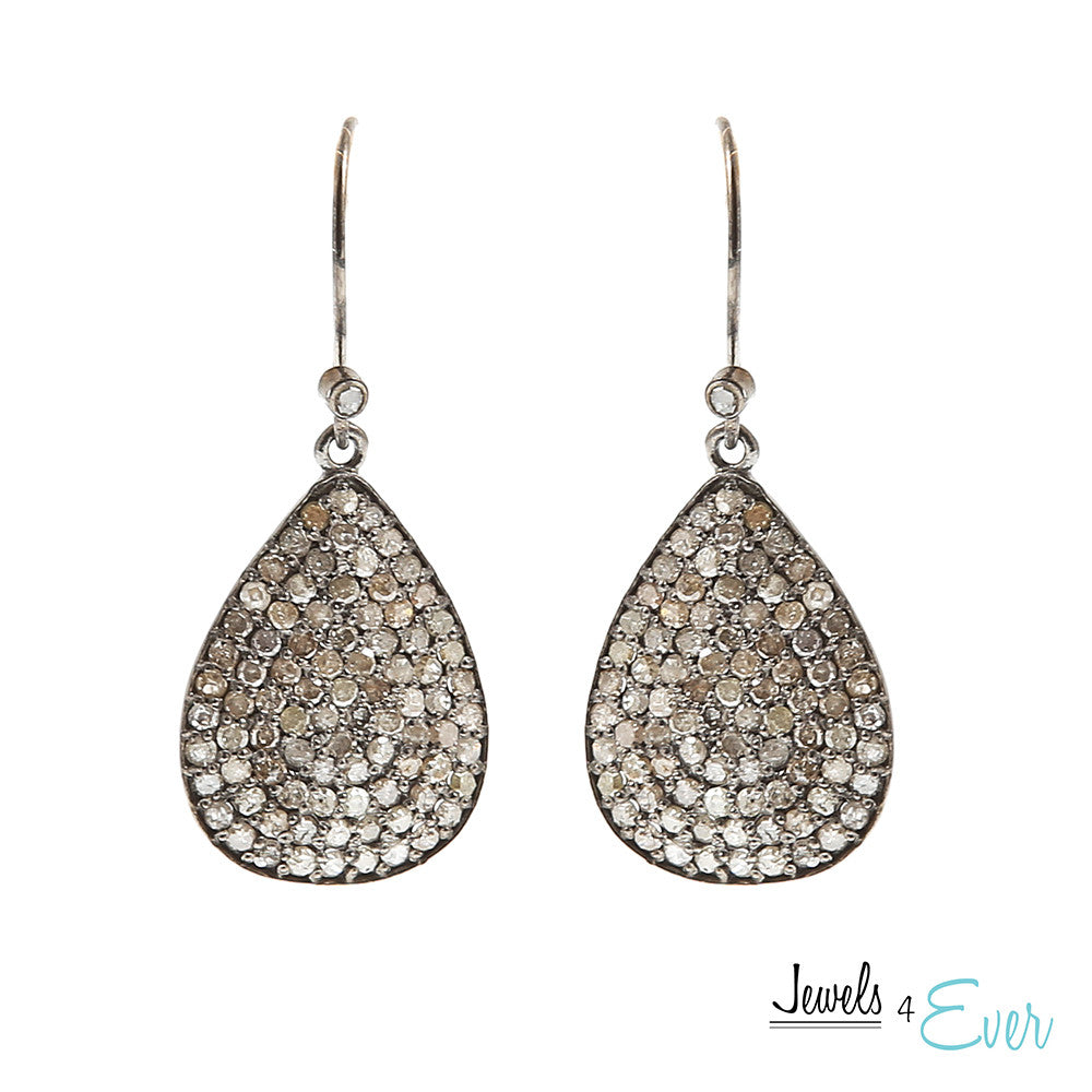 Sterling Silver & Black Rhodium Diamond Pear Shaped Earrings