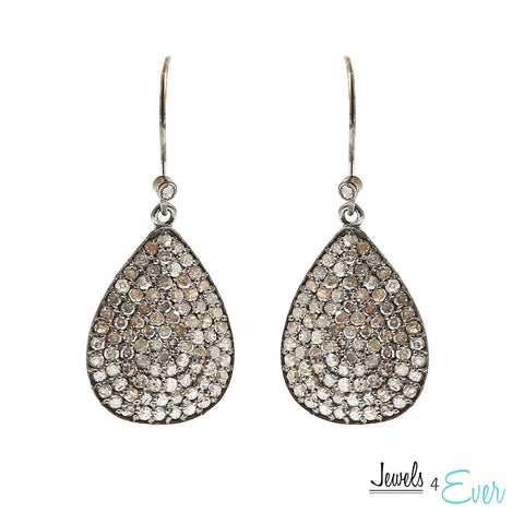 Sterling Silver & Black Rhodium Diamond Pear Shaped Earrings