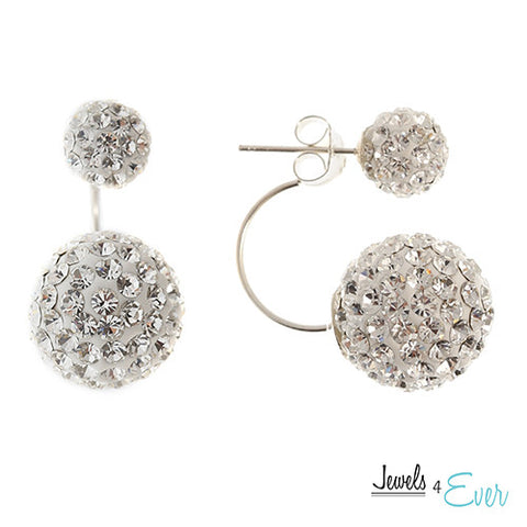 Sterling Silver Snowflake Preciosa Crystal Double Ball Dangle Earrings