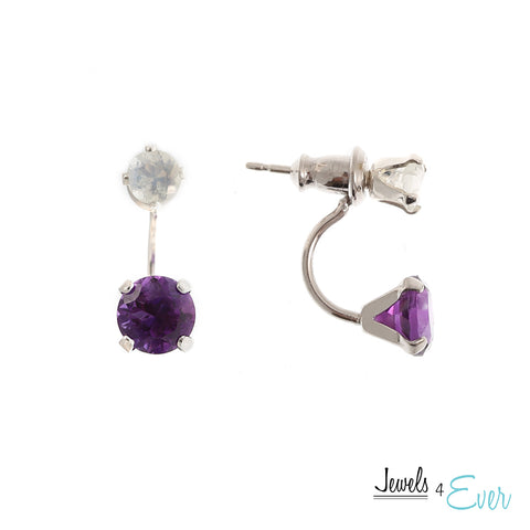 Sterling Silver Double Stud Earrings with 6mm Genuine Gemstone & 4mm Moonstone