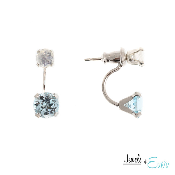 Sterling Silver Double Stud Earrings with 6mm Genuine Gemstone & 4mm Moonstone