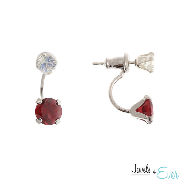 Sterling Silver Double Stud Earrings with 6mm Genuine Gemstone & 4mm Moonstone