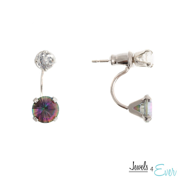 Sterling Silver Double Stud Earrings with 6mm Genuine Gemstone & 4mm Moonstone