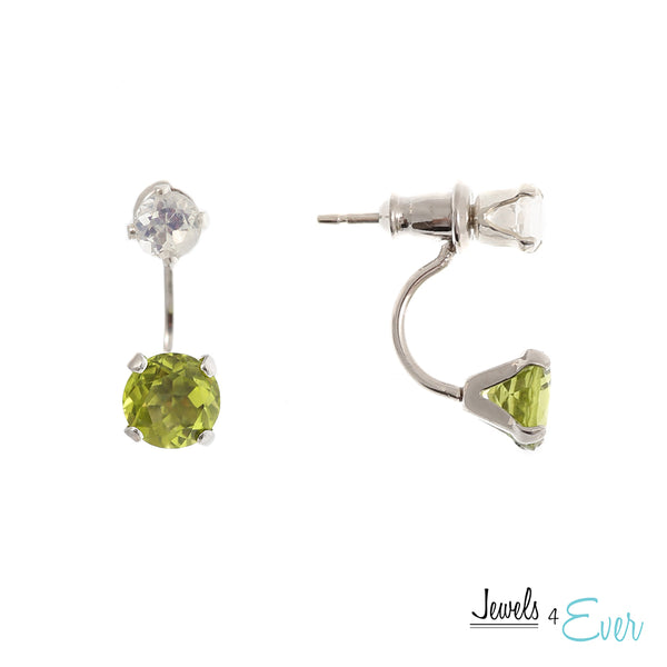 Sterling Silver Double Stud Earrings with 6mm Genuine Gemstone & 4mm Moonstone