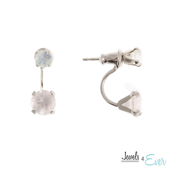 Sterling Silver Double Stud Earrings with 6mm Genuine Gemstone & 4mm Moonstone
