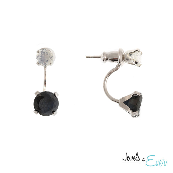 Sterling Silver Double Stud Earrings with 6mm Genuine Gemstone & 4mm Moonstone