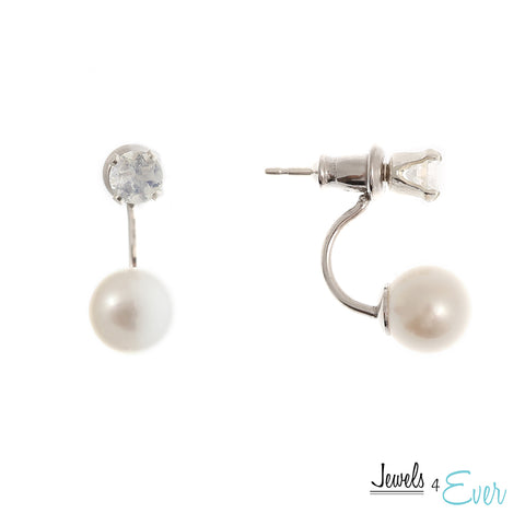 Sterling Silver 6.5mm genuine Cultured Freshwater Pearl & 4mm Moonstone Double Stud Earrings
