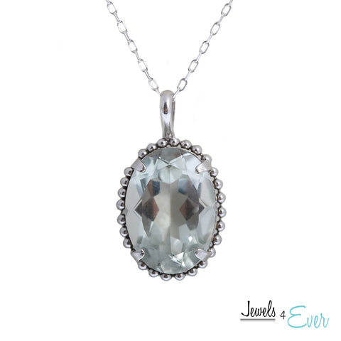 Sterling Silver Milgrain Pendant set with 10x14mm 6 Carat Genuine Gemstone and 16" Chain