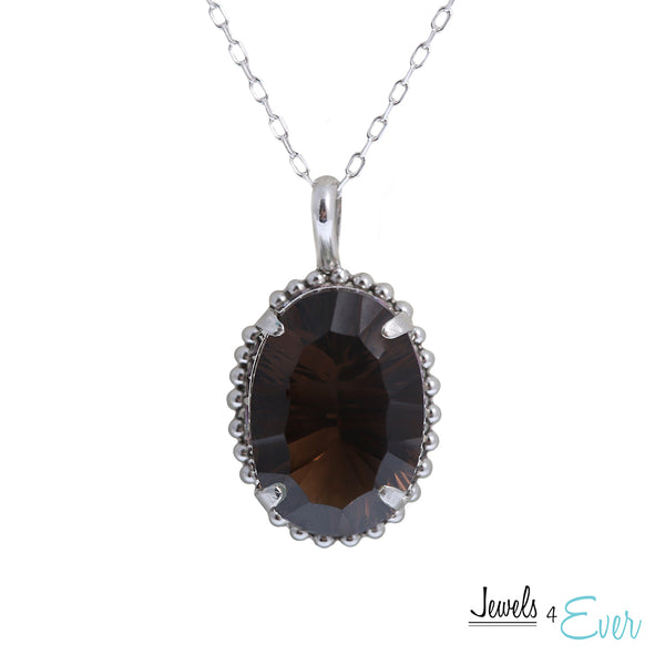 Sterling Silver Milgrain Pendant set with 10x14mm 6 Carat Genuine Gemstone and 16" Chain